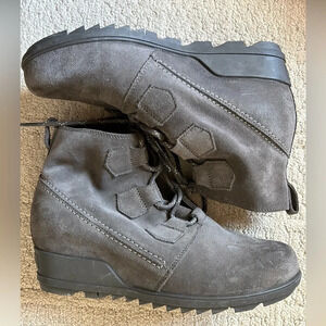 Sorel Evie Gray Lace Up Wedge Ankle Boots 11 Suede